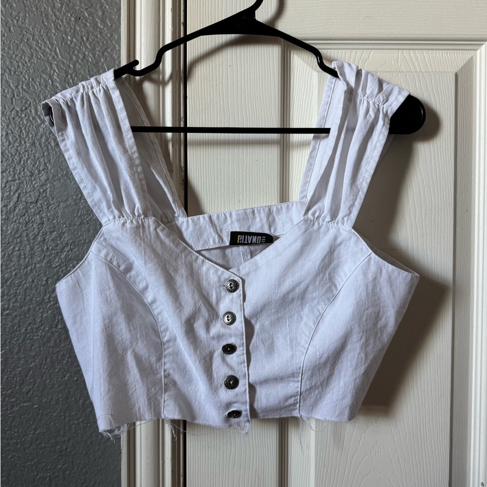 White Button Down Crop Shirt